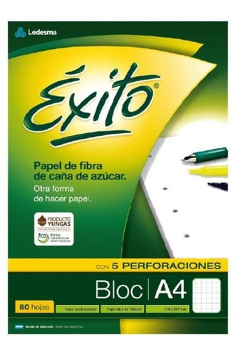 Block A4 Exito A4 Perforado 80 Hojas Cuadriculado