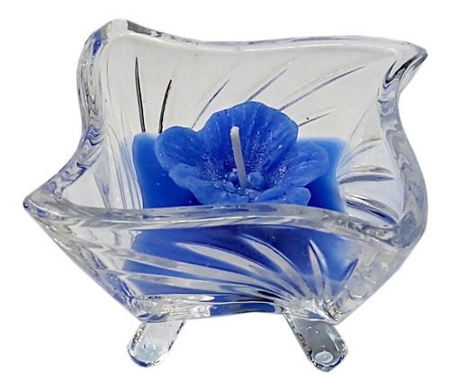 Vela Aromatica Mini Vaso C/ Castiçal Vidro Ds-9703 - Azul