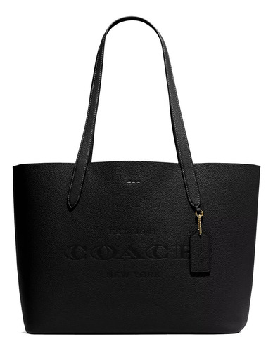 Bolsa Cameron Tote Leather Black Cc050 Coach Cc050 Black Diseño Liso De Cuero  Negra Asas Color Negro Y Herrajes Dorado