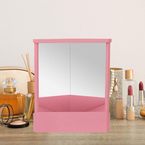 Espejo De Maquillaje Sin Inversión, Diseño Delgado, Rosa