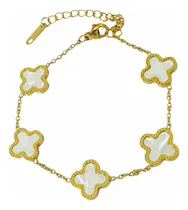Comprar Pulsera Moda Trébol Blanca Nácar Bañada En Oro Acero