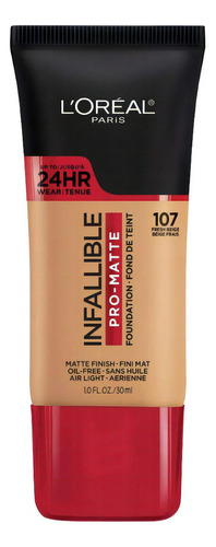Base de maquillaje líquida L'Oréal Paris Infallible Pro-Matte 24 hrs tono 107 fresh beige - 30mL 50g