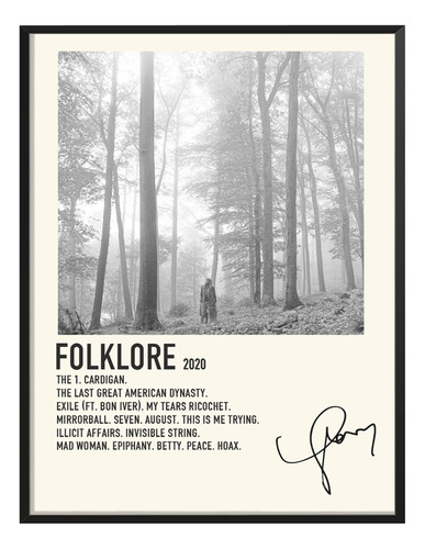 Poster Taylor Swift Album Music Tracklist Folklore 120x80