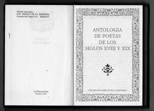 Antologia De Poetas De Los Siglos Xviii Y Xix