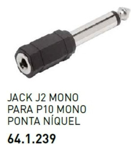 Adaptador Jack J2 P/ P10 Mono P/ Microfone Mxt Nikel 10 Peça