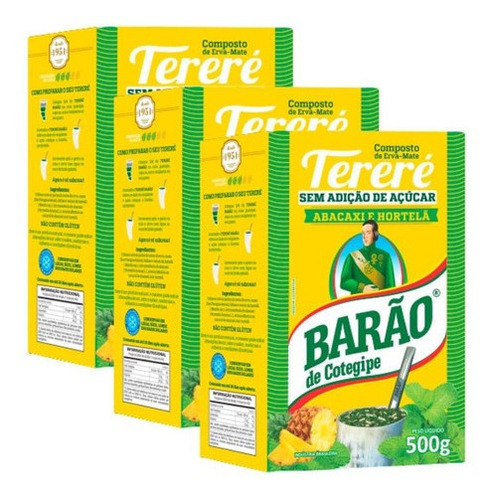3 Erva Para Tereré Kit Premium Abacaxi E Hortelã Barão 500g
