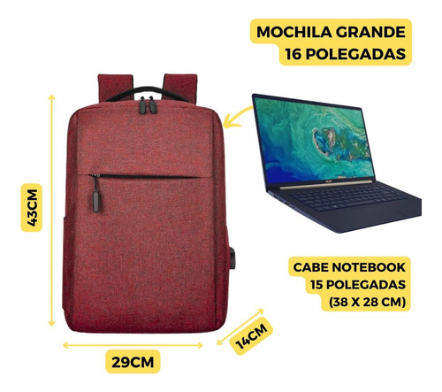 Mochila Multifuncional Masculina Reforçada Trabalho Vermelha