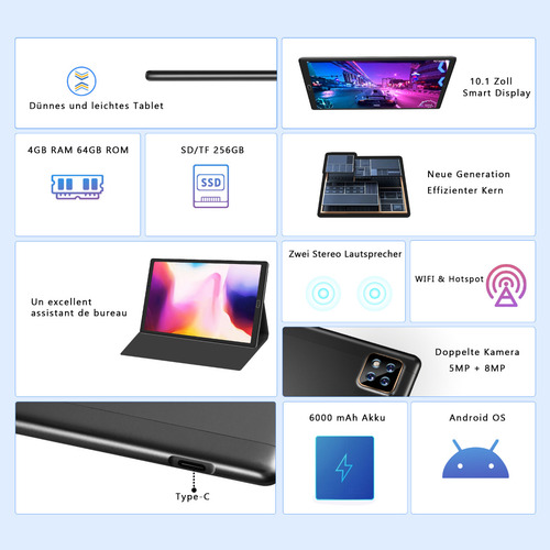 Tablet 10'' Android 13 8 Núcleos 12gb+128gb Wifi 5g 8000 Mah