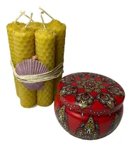 Comprar  Kit Velas De Miel De Panal X 3 Unidades  + Portavelas  