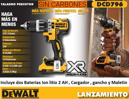 Taladro Inalambrico Percutor 20v Dewalt Sin Carbones Dcd796 | MercadoLibre
