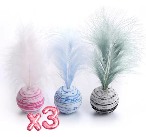 Kit 3 Pelotas Para Gato Con Plumas Juguete Mascotas Full