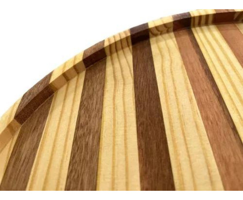 Tabla para pizza de 38 x 2,5 cm con hueco de 1 x 35 cm, color eucalipto y pino geométrico, marrón