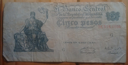 Billete Serie G Cinco Pesos Moneda Nacional - Banco Central