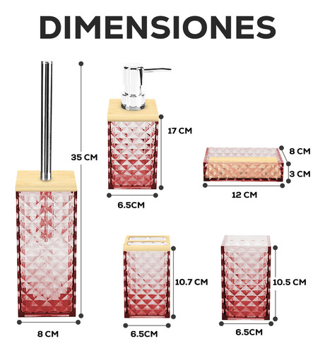 Set De Baño 5 Accesorios Elegantes Diseño Tridimensional Rosa