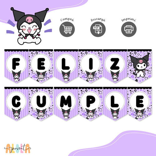 Kit Imprimible Banderín Feliz Cumple Kuromi #3