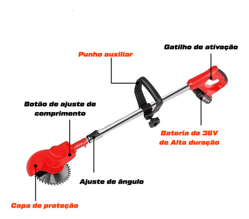 Aparador Cortador De Grama Elétrico Á Bateria Roçadeira Cor Vermelho