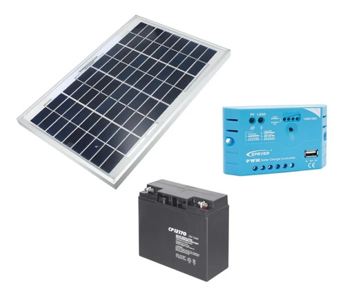 Kit Panel Solar 20w + Regulador 5a Usb + Batería 12v 17ah