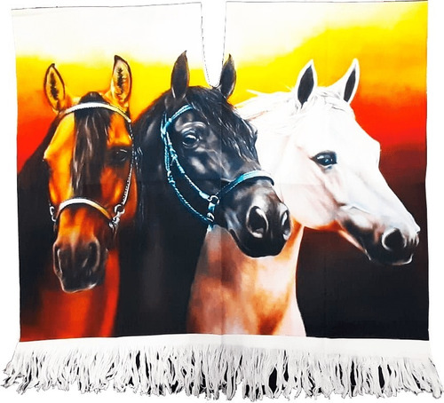Imagen 8 de 10 de Poncho Caballos Y Gallos Sublimado Completo