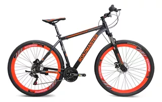 Bicicleta Roadmaster Stom Rin 29" Marco en Aluminio Cambios Shimano Tourney de 21 Velocidades Freno de Disco Suspension Con Bloqueo al Hombro Rines Triple Pared Talla L Color Negro -Naranja