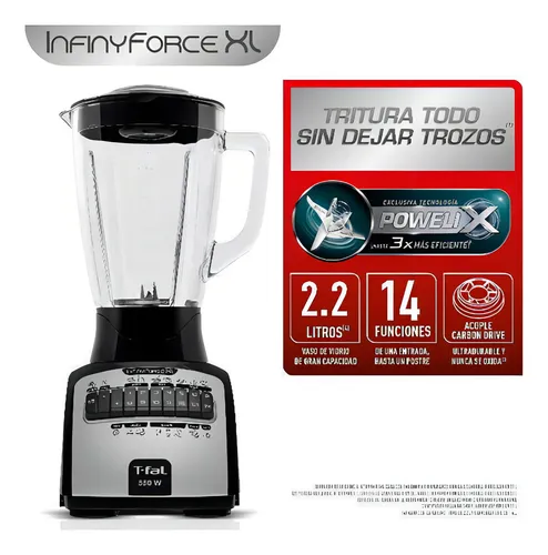 Licuadora 14 Vel Infinyforce Xl 550w Vaso Vidrio T-fal Tefal Color Negro