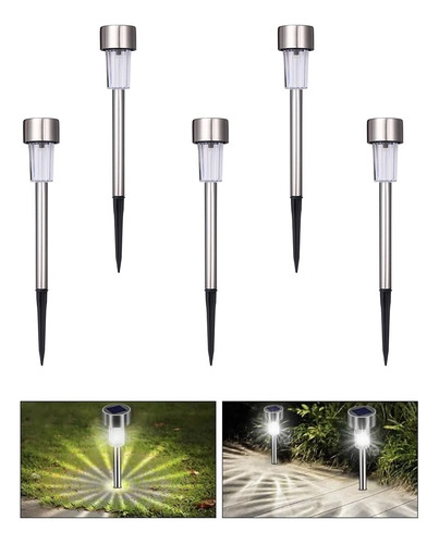 Luz Led Solar De 5 Farolas Para Exteriores, Acero Inoxidable