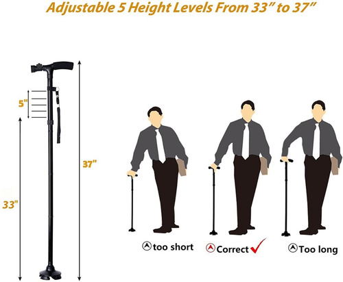 Baston Plegable Para Caminar Con Luz Led Base Articulada