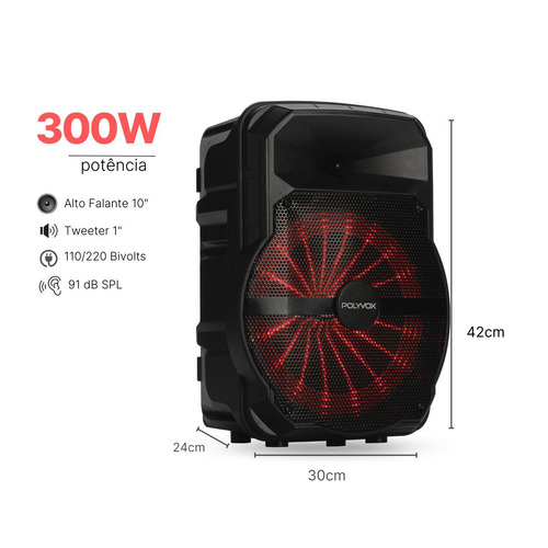 Alto Falante Polyvox Xc-710t Tws 300w Polyvox Bluetooth Led Cor Preto Voltagem 110v/220v