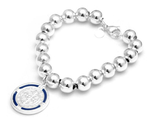 Pulsera San Benito Azul 20 Cm De Acero Blanco 