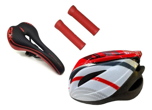 Casco Para Bicicleta 18v + Asiento Ddk Snake + Puños Gorila