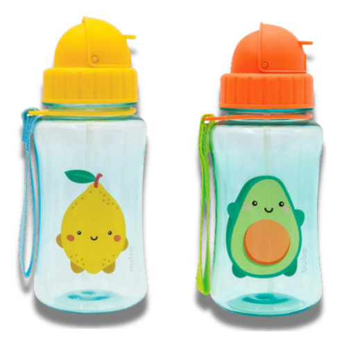 Garrafa Infantil Buba Fruta 350 Ml Com Canudo Retratil Alça