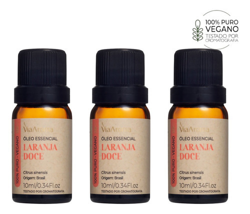 Kit 3 Óleo Essencial Natural De Laranja Doce Via Aroma