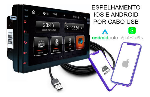 Central Multimídia 7 Fiat 500 07/15 Carplay Android Bt Usb
