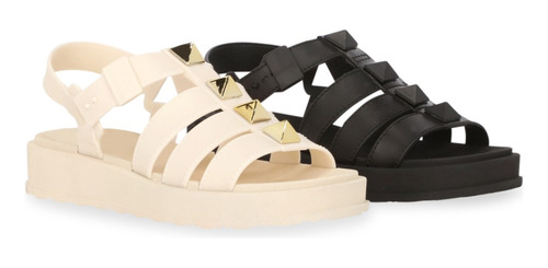 Duo De Sandalias Casuales Dama Hueso Y Negro Duo 104