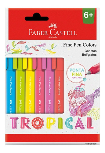 Caneta Fine Pen 6 Color Tropical 0.4mm Faber-castell Cor do exterior Colorido