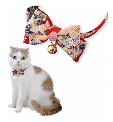 Necoichi Chirimen Kimono Pajarita Collar De Gato