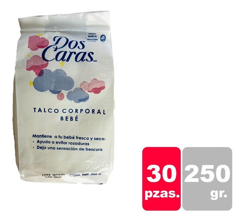 Caja Talco Dos Caras Para Bebés Bolsitas 250grs- 30 Piezas