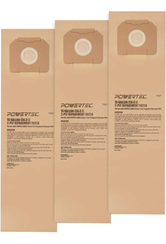 Powertec 75027 15 Galones Alta Eficiencia Bolsas De Filtro