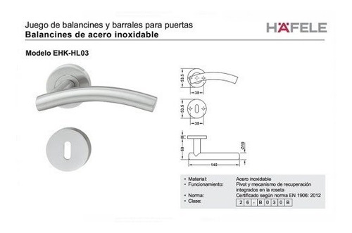 Imagen 3 de 6 de Manija Doble Balancin Hafele 903.91.577 Mod. Hl03 Acero Inox