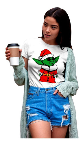 Playera D Dama Navidad Star Wars Bebe Yoda Disfraz Santa Nvd