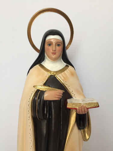 Imagem Santa Tereza D'ávila 35cm Calcário Resinado Florença Cor Creme-marrom
