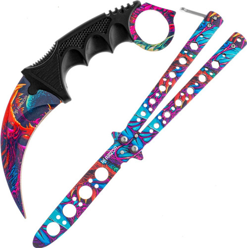 Cuchillo Karambit Y Navaja Mariposa Sin Filo Hyperbestia 