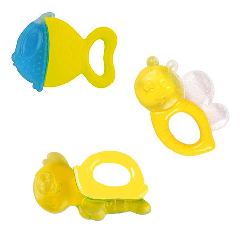 Kit Mordedor Para Bebê Infantil Tartaruga Peixe E Abelha Ama Cor Amarelo Peixe,Abelha e tartaruga