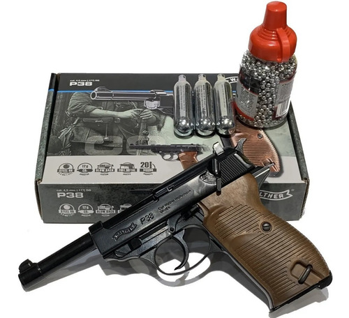 Pistola Co2 Walther P38 Full Metal + 3 Gas + 1500 Bbs 4,5mm