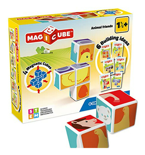 Cubos Magnéticos Animales, Set 4 Piezas, 1.5+ Años.