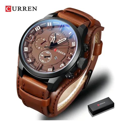 Reloj Curren Grande Hombre Elegante Eco Cuero Calendario Color de la correa Café