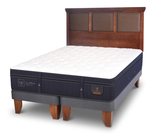 Cama Europea Super Premium 2p Bd Respaldo New Torino Caramel Azul