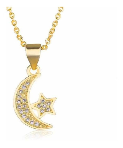 Collar Importado Diseño Luna Y Estrella Con Circones