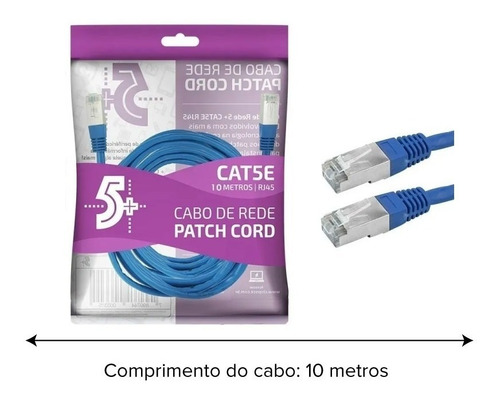 Imagem 3 de 3 de Cabo De Rede Rj45 10m Ethernet Lan Rj45 Cat5e Azul 10 Metros