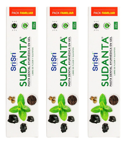 Pasta Sudanta Carbon Activo Gel Sabor Menta 200 Ml X 3 Uni