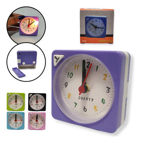 Reloj Despertador Analogico Plástico Cuadrado Base Mesa